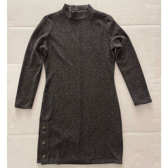 Banana Republic Womens Sweater Dress Gray Heathered Stretch Buttons Petites S - Picture 1 of 5